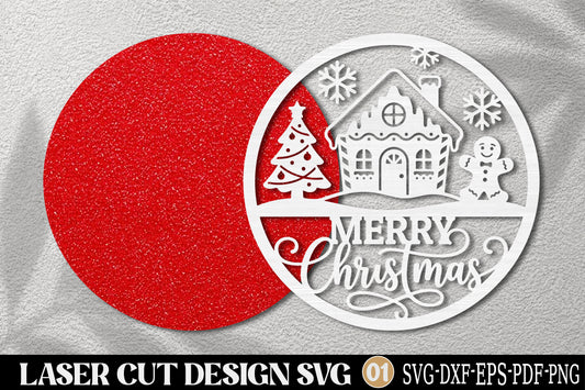Merry Christmas Gingerbread House SVG | Christmas Village Laser Cut Design