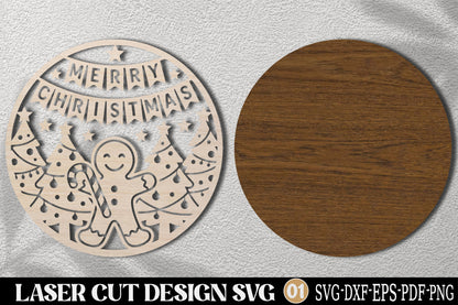 Merry Christmas Gingerbread Man SVG | Christmas Tree Laser Cut Design