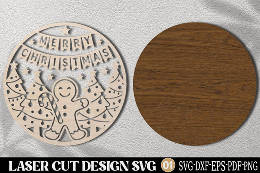 Merry Christmas Gingerbread Man SVG | Christmas Tree Laser Cut Design