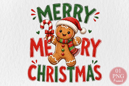 Merry Christmas Gingerbread PNG Sublimation Design