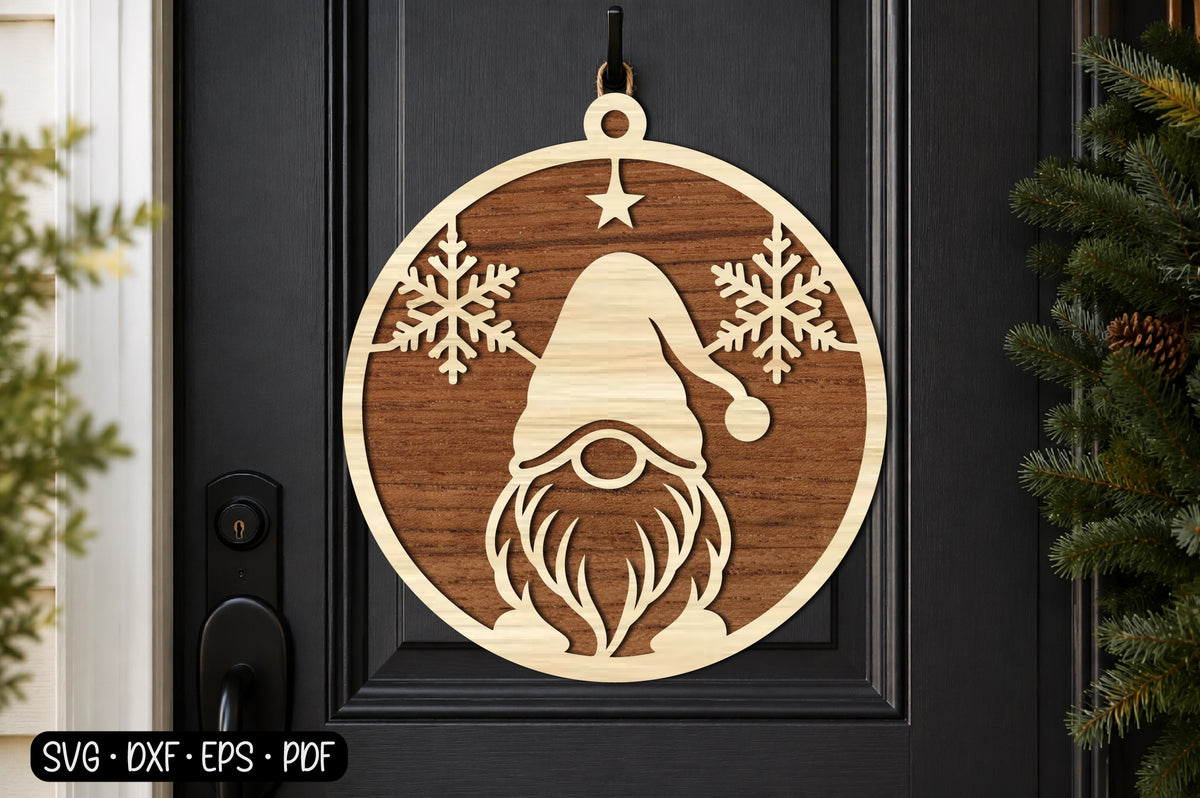 Merry Christmas Gnome Door Hanger SVG | Christmas Laser Cut Design