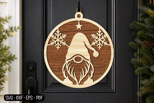 Merry Christmas Gnome Door Hanger SVG | Christmas Laser Cut Design