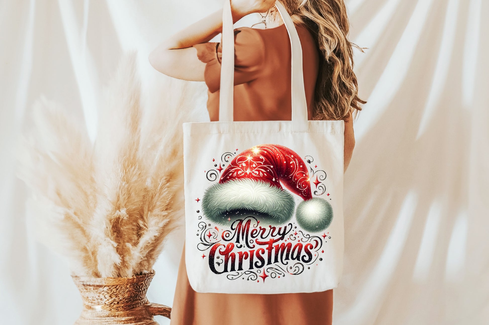 Merry Christmas Santa Hat PNG Glitter Holiday Sublimation