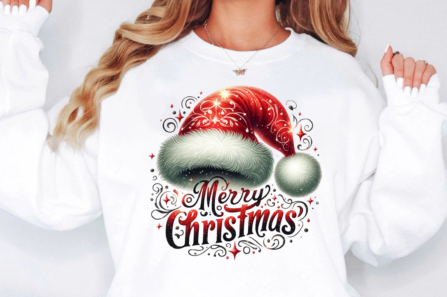 Merry Christmas Santa Hat PNG Glitter Holiday Sublimation