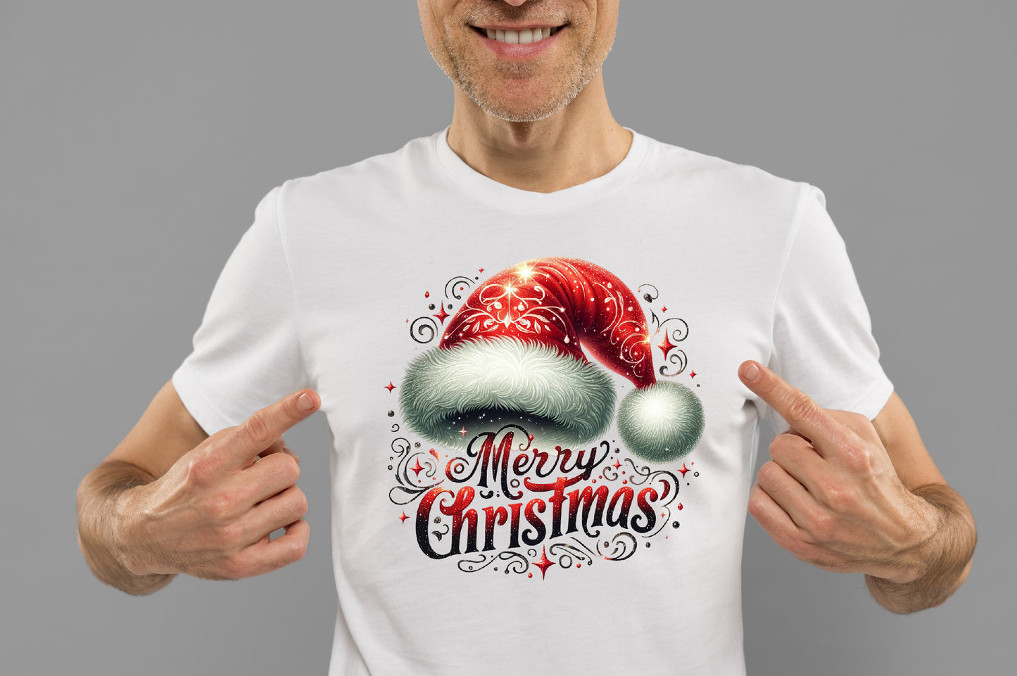 Merry Christmas Santa Hat PNG Glitter Holiday Sublimation