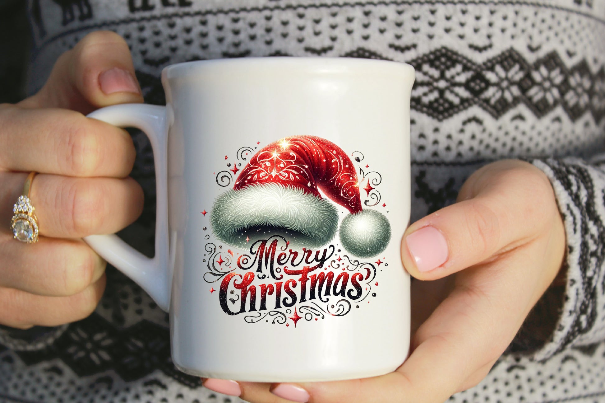 Merry Christmas Santa Hat PNG Glitter Holiday Sublimation