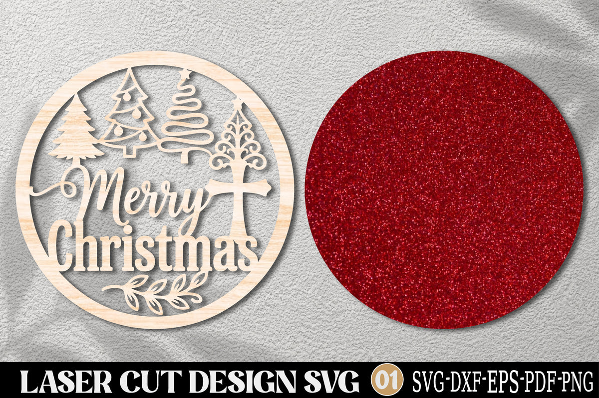 Merry Christmas Tree Ornament SVG | Christmas Laser Cut Design