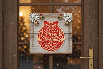 Merry Christmas Ornament Laser Cut SVG, Christmas Bauble Cut File, Holiday Ornament Design