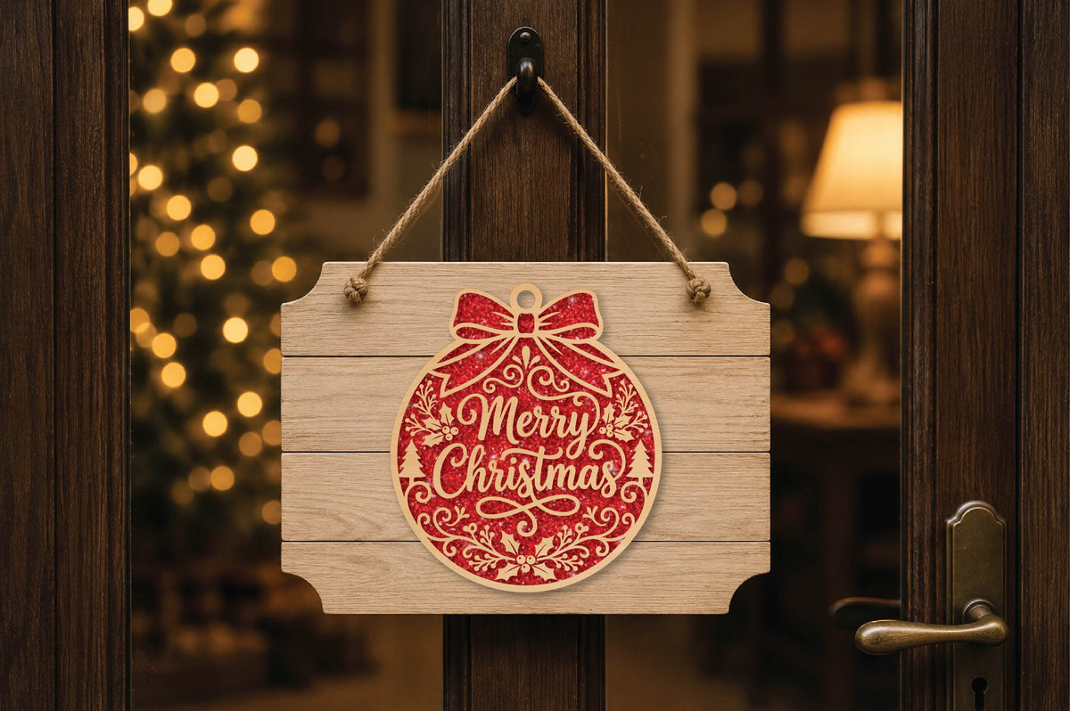 Merry Christmas Ornament Laser Cut SVG, Christmas Bauble Cut File, Holiday Ornament Design