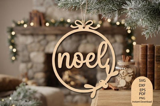 Merry Christmas Noel Laser Cut SVG, Christmas Reindeer Ornament Cut File