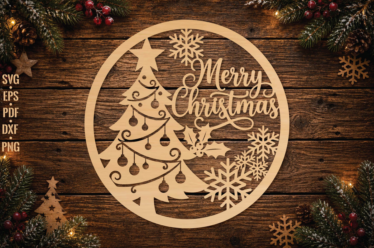 Merry Christmas Tree Ornament Laser Cut SVG, Christmas Tree Ornament Cut File