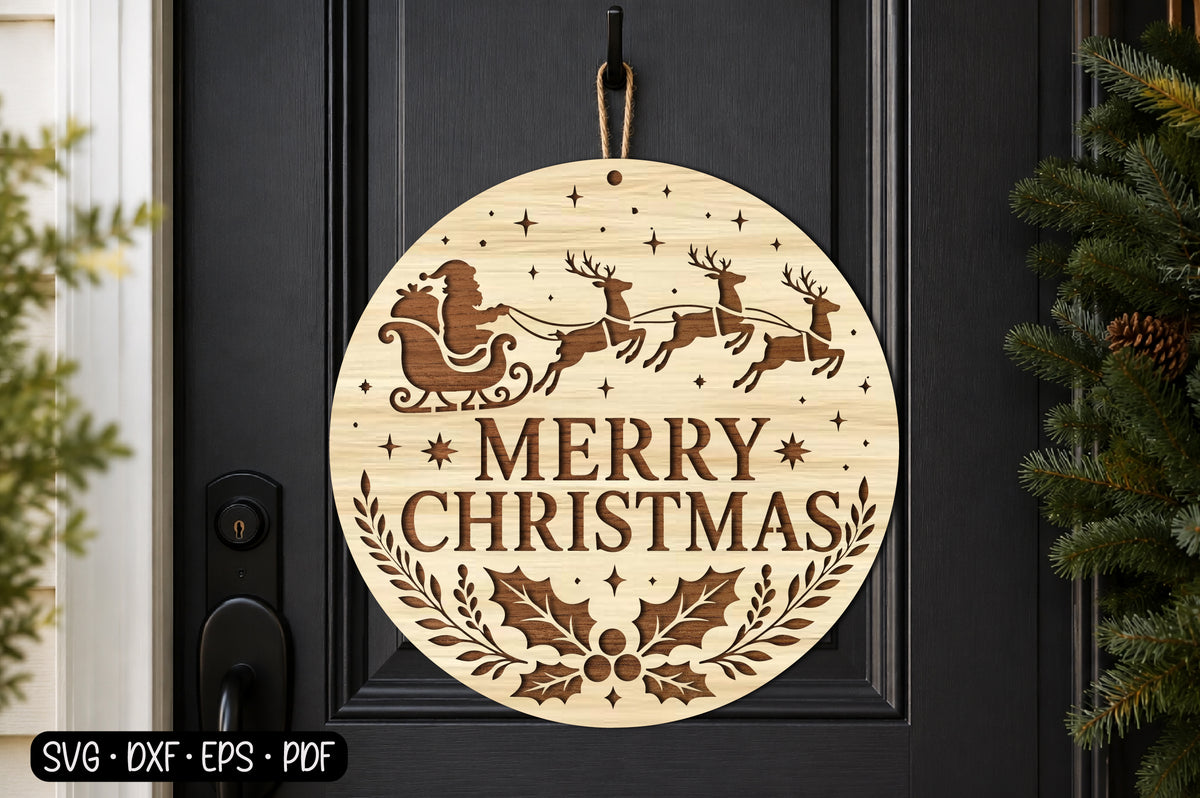 Merry Christmas Ornament SVG | Santa Reindeer Christmas Laser Cut Design