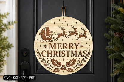 Merry Christmas Ornament SVG | Santa Reindeer Christmas Laser Cut Design
