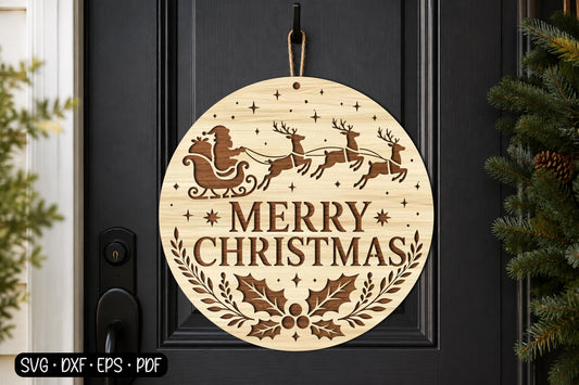 Merry Christmas Ornament SVG | Santa Reindeer Christmas Laser Cut Design