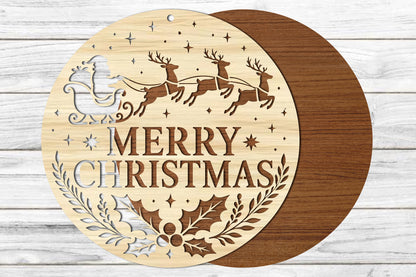 Merry Christmas Ornament SVG | Santa Reindeer Christmas Laser Cut Design
