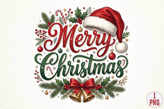 Merry Christmas PNG, Christmas Sublimation Design, Santa Hat Holiday PNG, Christmas Shirt Design, Festive Holiday Graphic