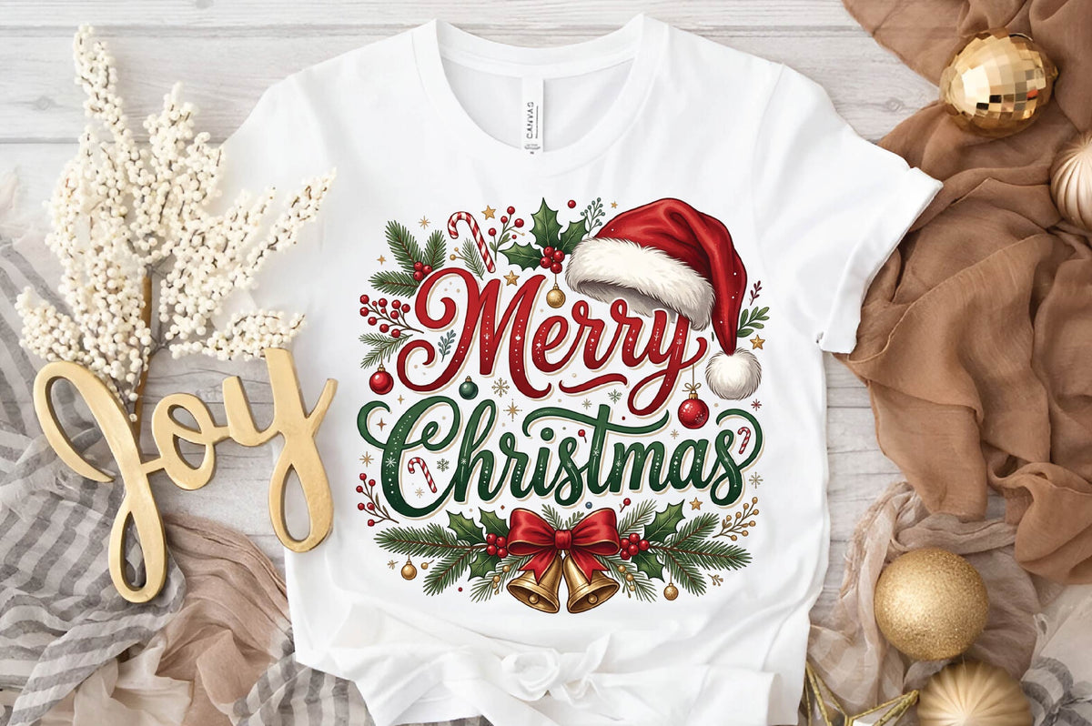 Merry Christmas PNG, Christmas Sublimation Design, Santa Hat Holiday PNG, Christmas Shirt Design, Festive Holiday Graphic