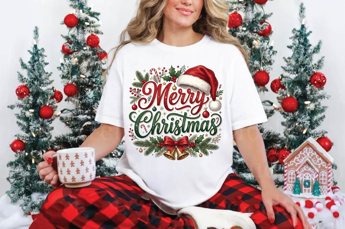 Merry Christmas PNG, Christmas Sublimation Design, Santa Hat Holiday PNG, Christmas Shirt Design, Festive Holiday Graphic