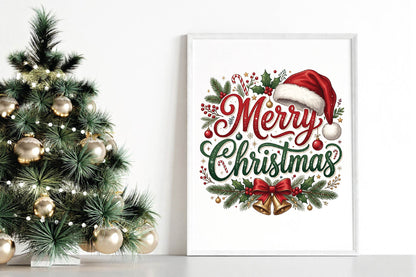 Merry Christmas PNG, Christmas Sublimation Design, Santa Hat Holiday PNG, Christmas Shirt Design, Festive Holiday Graphic