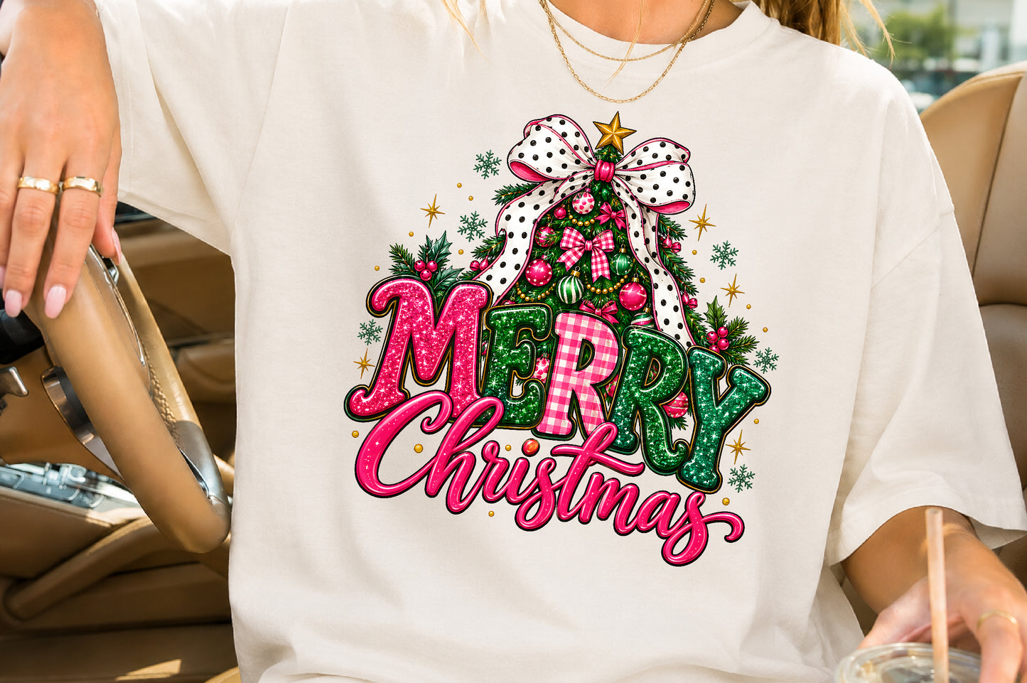 Merry Christmas Pink Glitter PNG Sublimation