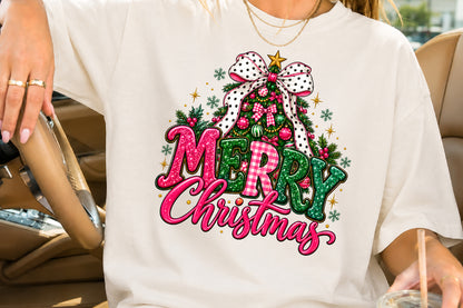 Merry Christmas Pink Glitter PNG Sublimation