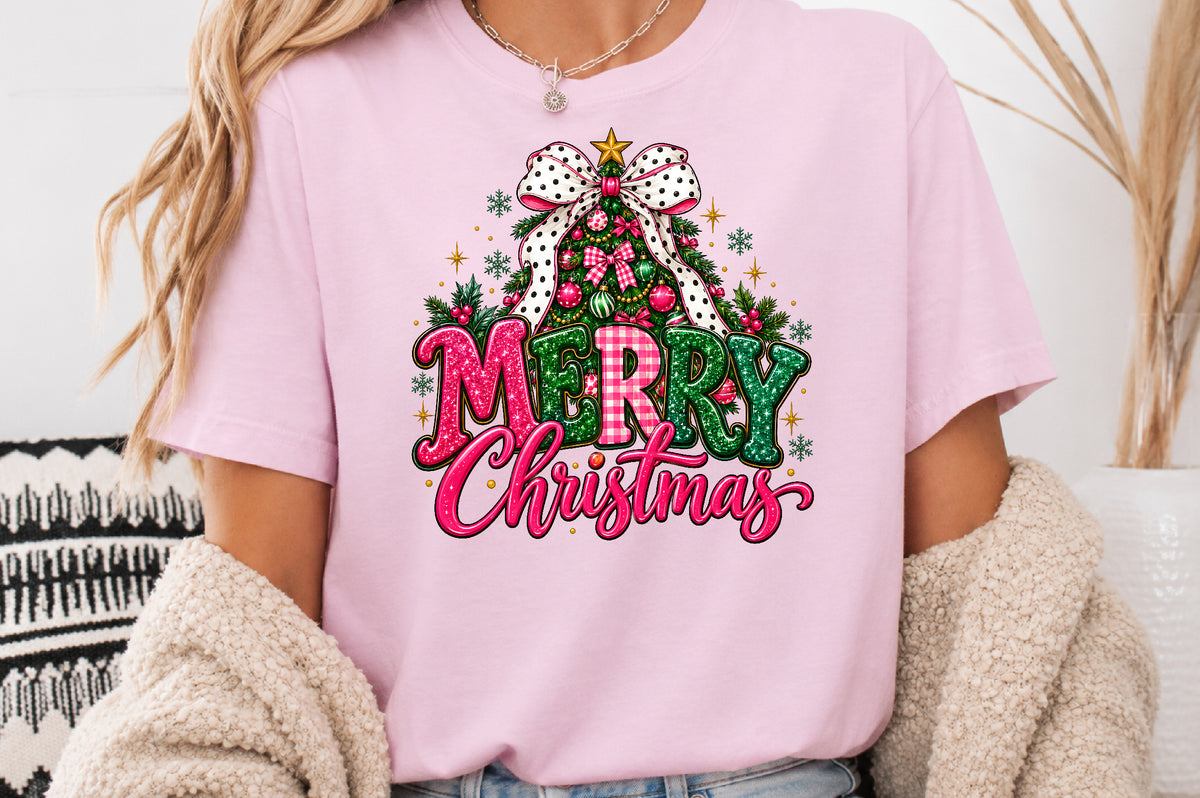 Merry Christmas Pink Glitter PNG Sublimation