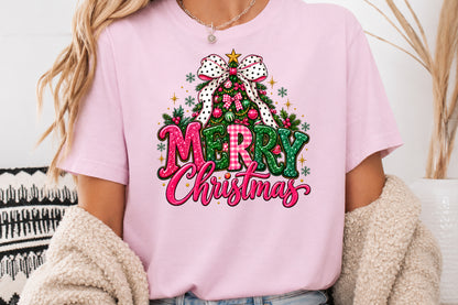 Merry Christmas Pink Glitter PNG Sublimation