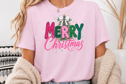 Merry Christmas Pink Glitter PNG Sublimation