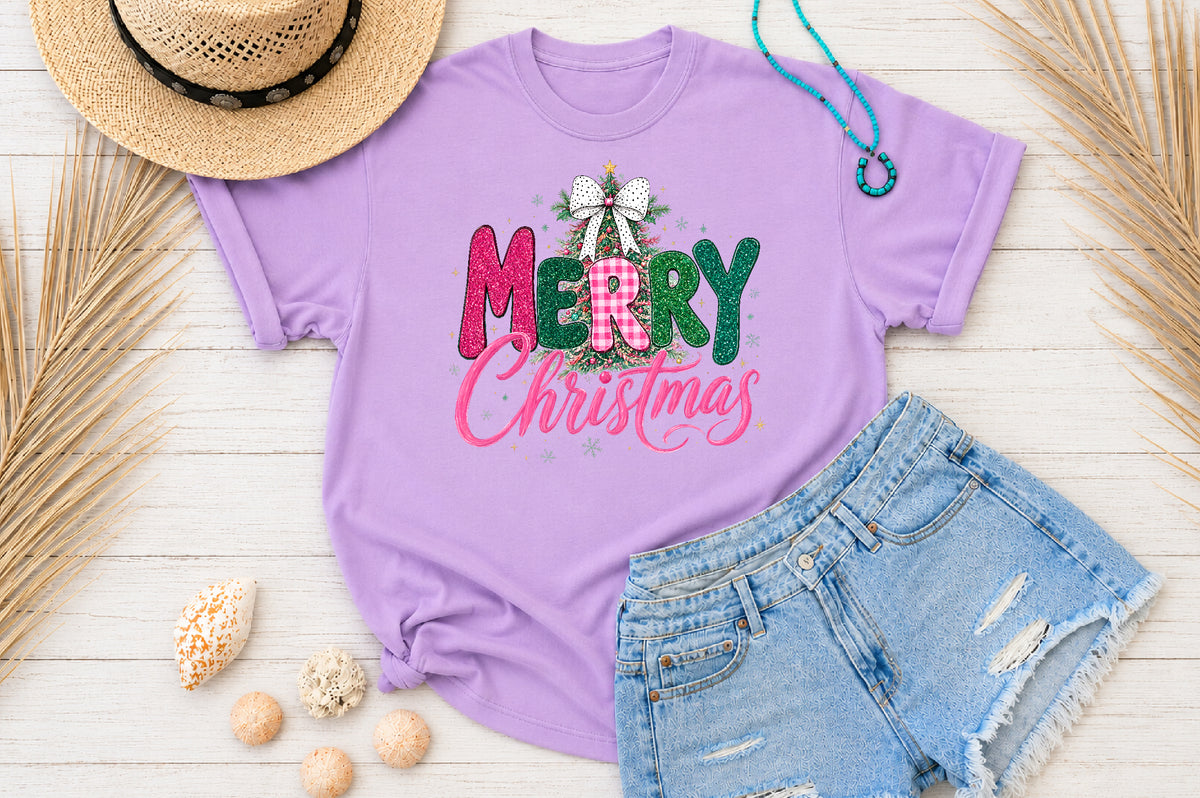 Merry Christmas Pink Glitter PNG Sublimation