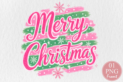Merry Christmas Pink PNG Sublimation