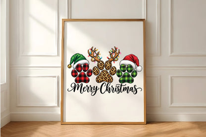 Merry Christmas Plaid Paw Prints PNG
