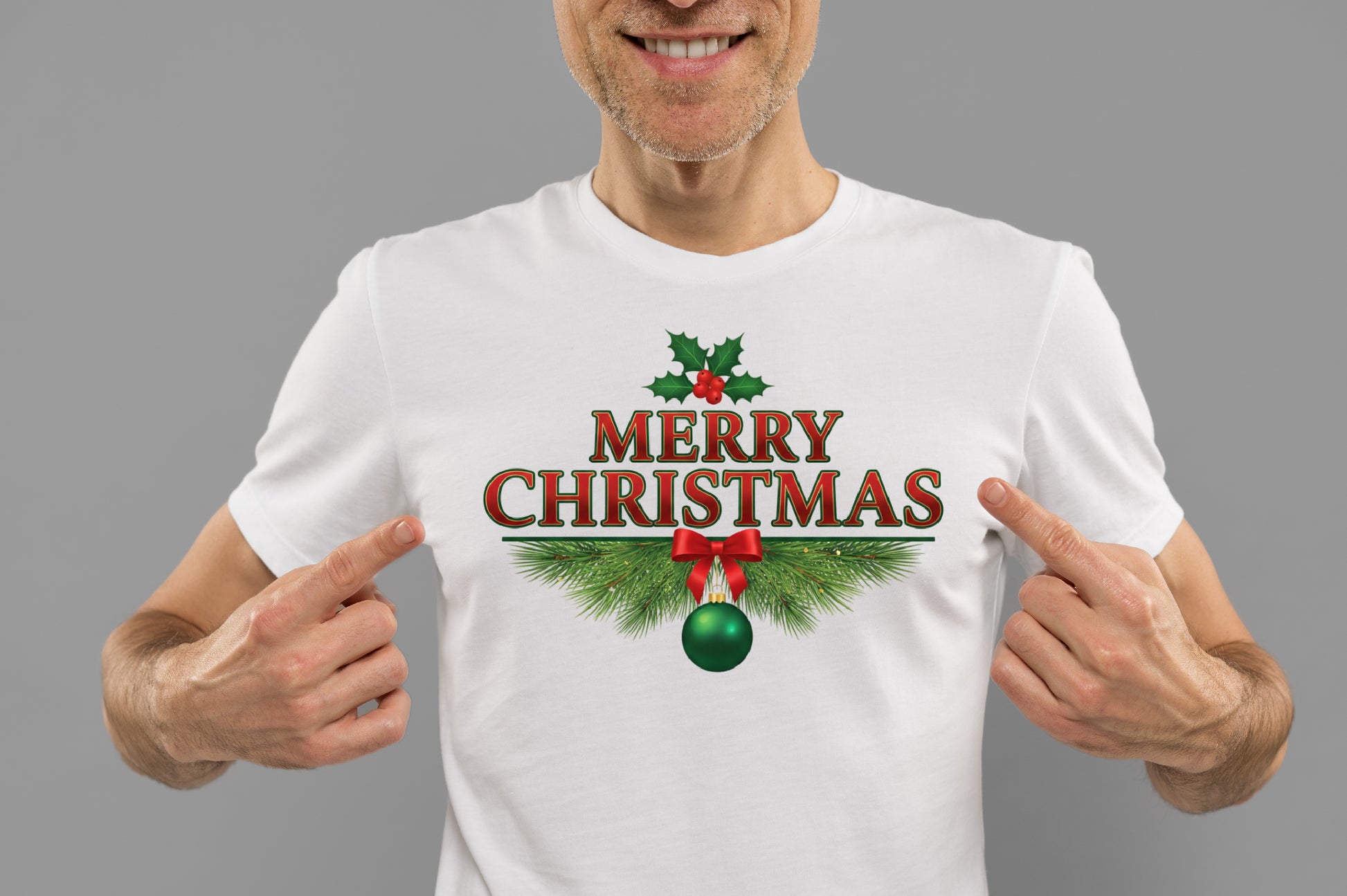 Merry Christmas Holly Pine Bow Ornament PNG Holiday Sublimation