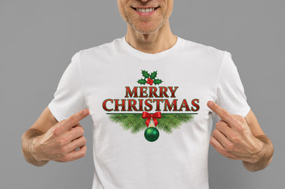 Merry Christmas Holly Pine Bow Ornament PNG Holiday Sublimation