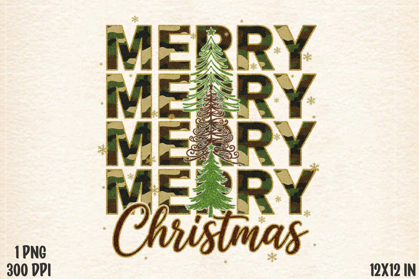 Camouflage Merry Christmas Tree PNG Military Holiday Sublimation