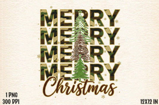 Camouflage Merry Christmas Tree PNG Military Holiday Sublimation
