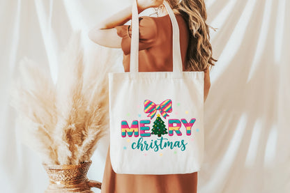 Merry Christmas Colorful Christmas Tree Bow PNG