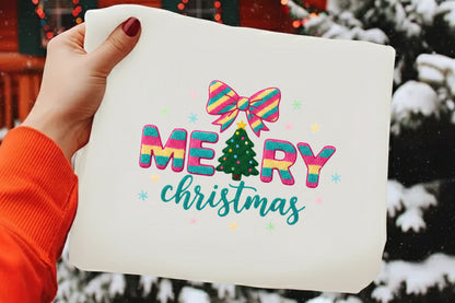 Merry Christmas Colorful Christmas Tree Bow PNG