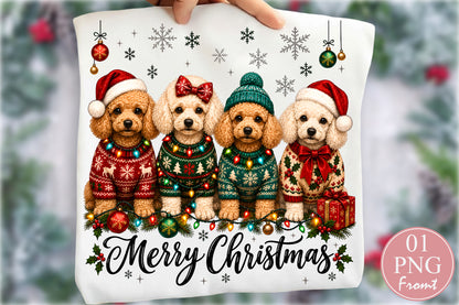 Merry Christmas Poodle Dogs PNG Sublimation Design
