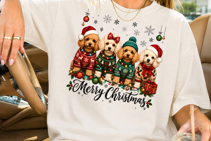 Merry Christmas Poodle Dogs PNG Sublimation Design