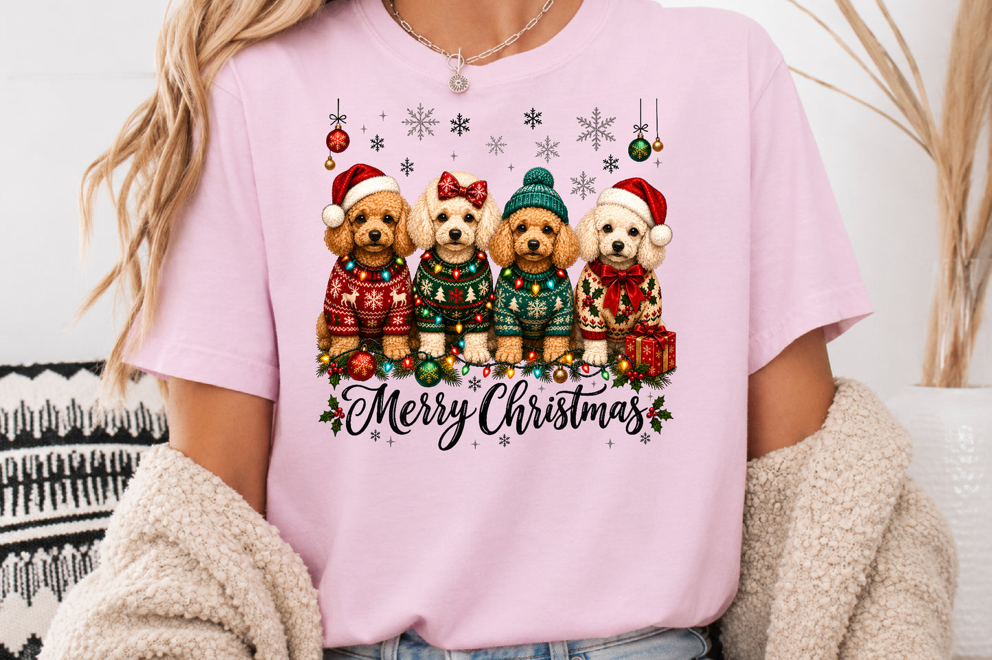 Merry Christmas Poodle Dogs PNG Sublimation Design