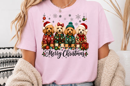 Merry Christmas Poodle Dogs PNG Sublimation Design