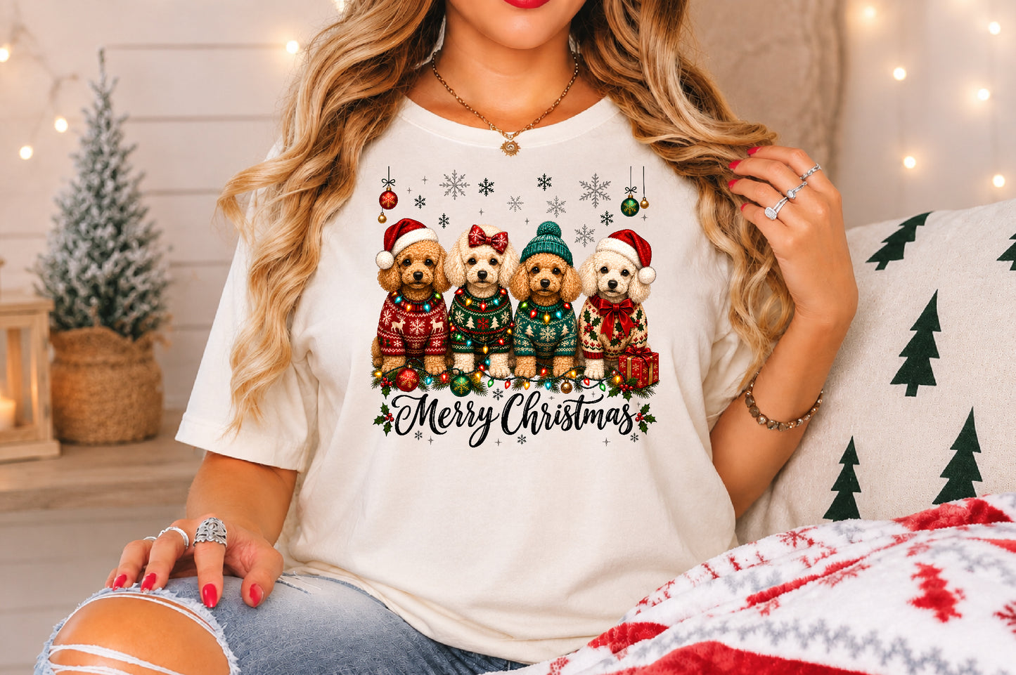 Merry Christmas Poodle Dogs PNG Sublimation Design