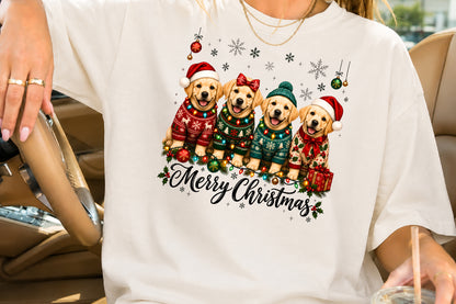 Merry Christmas Puppies Dogs PNG Sublimation Design