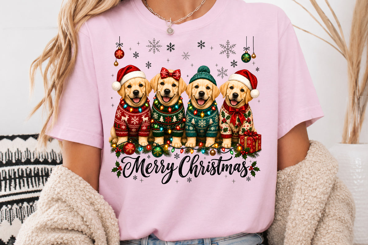 Merry Christmas Puppies Dogs PNG Sublimation Design