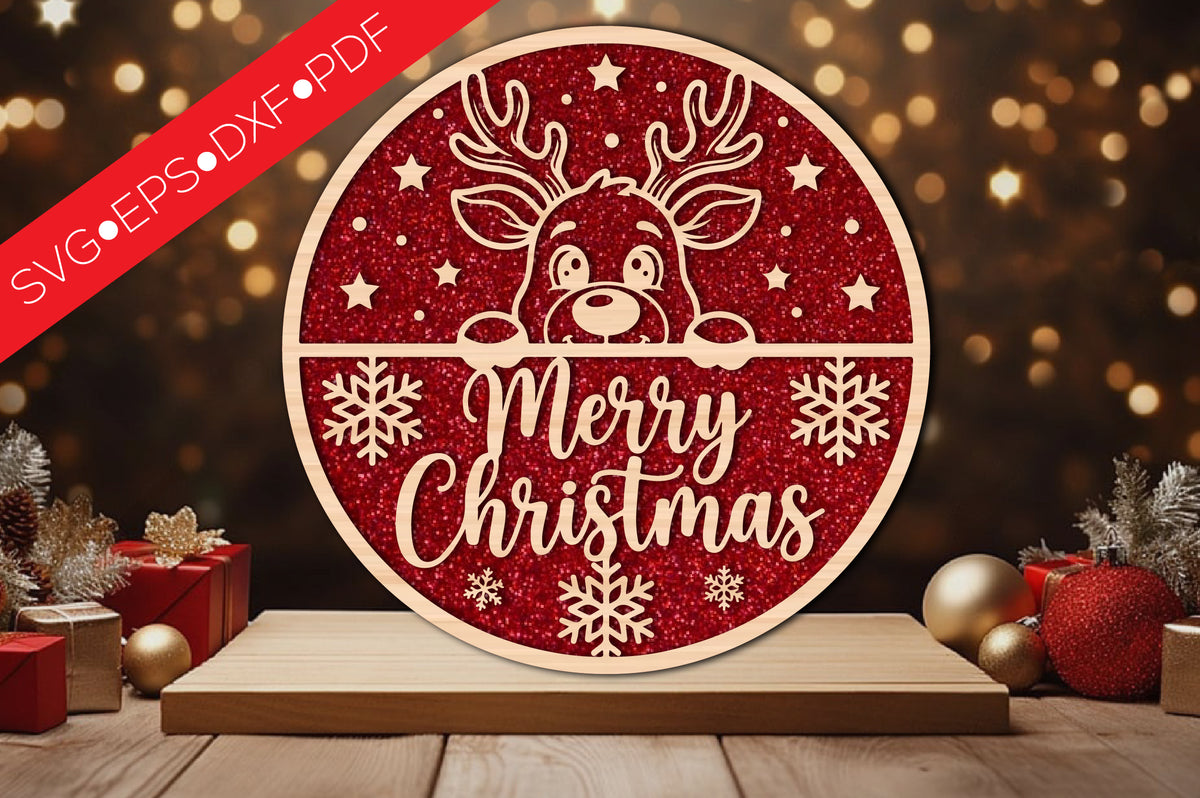 Merry Christmas Reindeer Laser Cut SVG