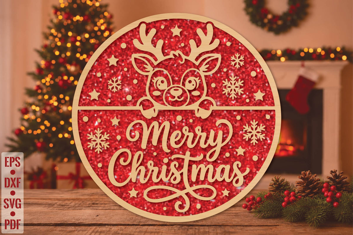 Merry Christmas Reindeer Laser Cut SVG