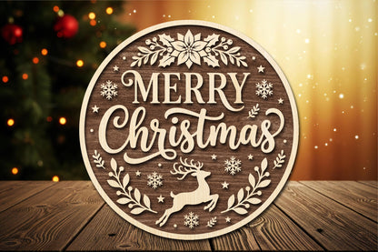 Merry Christmas Round Laser Cut SVG