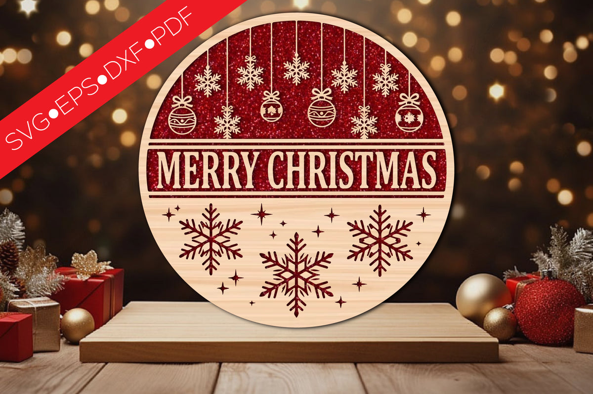 Merry Christmas Laser Cut SVG Round Sign