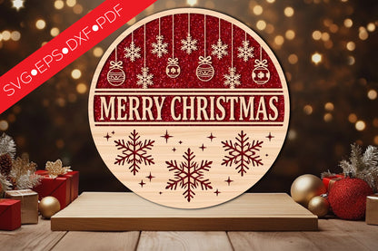 Merry Christmas Laser Cut SVG Round Sign