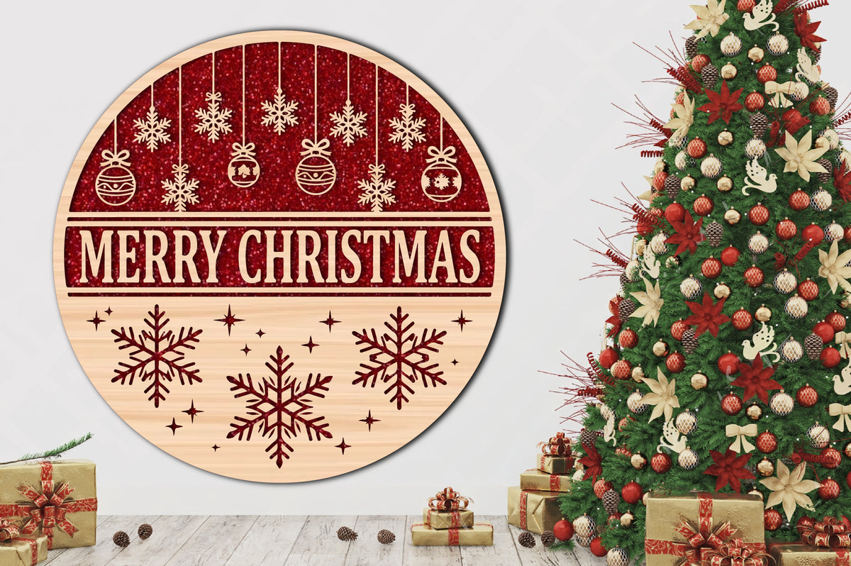 Merry Christmas Laser Cut SVG Round Sign